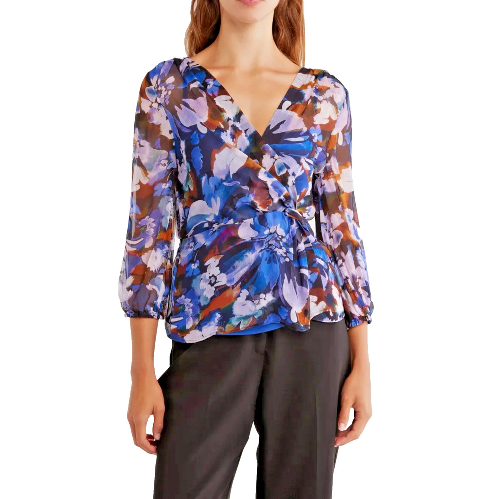 Derek Lam 10 Crosby Michele Faux Wrap Floral Blouse XS NWT